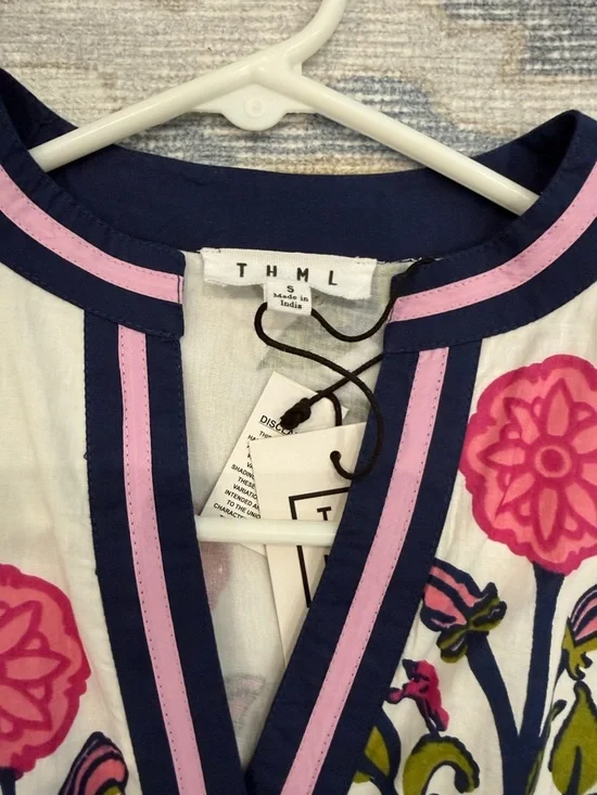 💙 NWT 💙 THML • White Floral Puff Sleeve Maxi Dress with Contrast Collar • Small - Picture 7 of 16